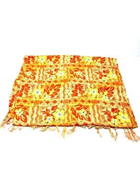 Hibiscus Collection Fringe Sarong Scarf Orange and Yellow 60" x 18"